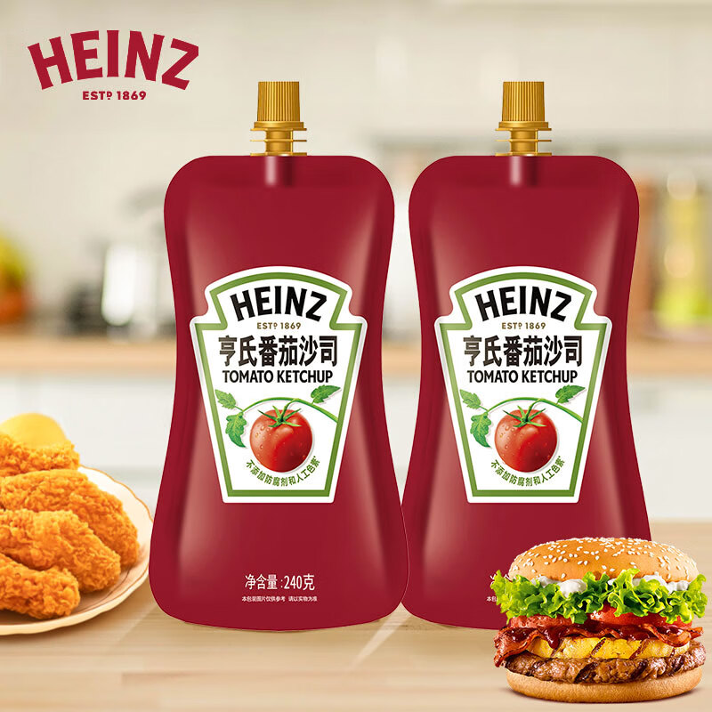 亨氏（Heinz）番茄酱 袋装番茄沙司 意大利面薯条酱 240g*2袋 番茄沙司240g*2