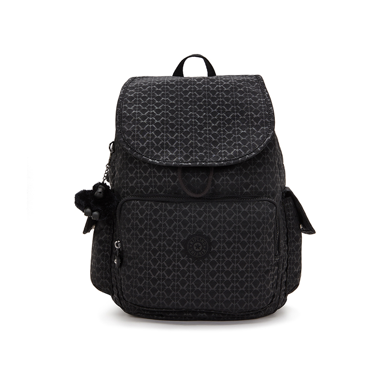 凯普林 kipling男女款2024秋冬新帆布包书包出游包猴子包双肩包背包 CITY PACK M-黑底字母印花