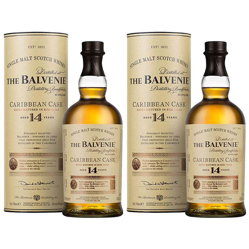 The Balvenie百富14年加勒比桶单一麦芽苏格兰威士忌700ml×2瓶