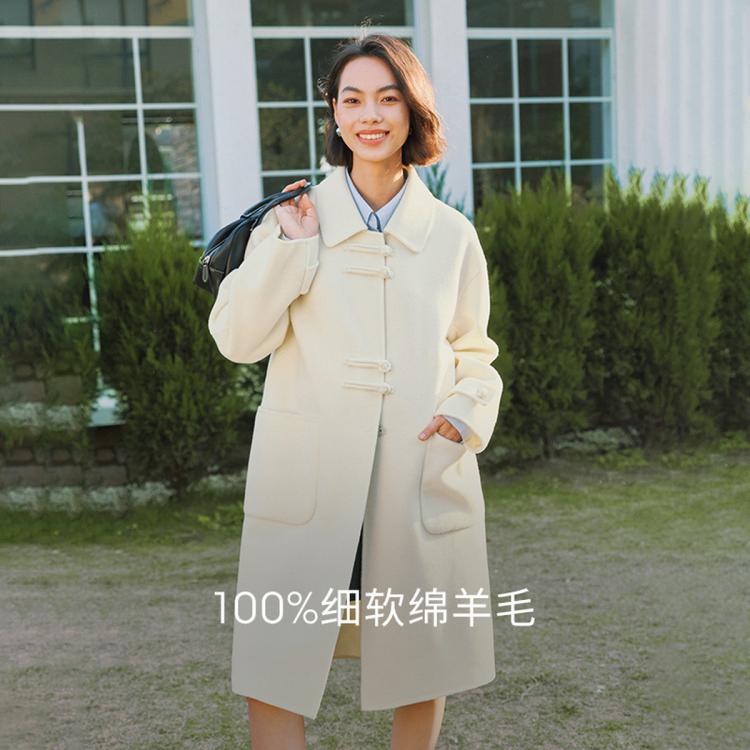 经典驼色纯羊毛双面呢大衣女2023冬装高级感美拉德外套