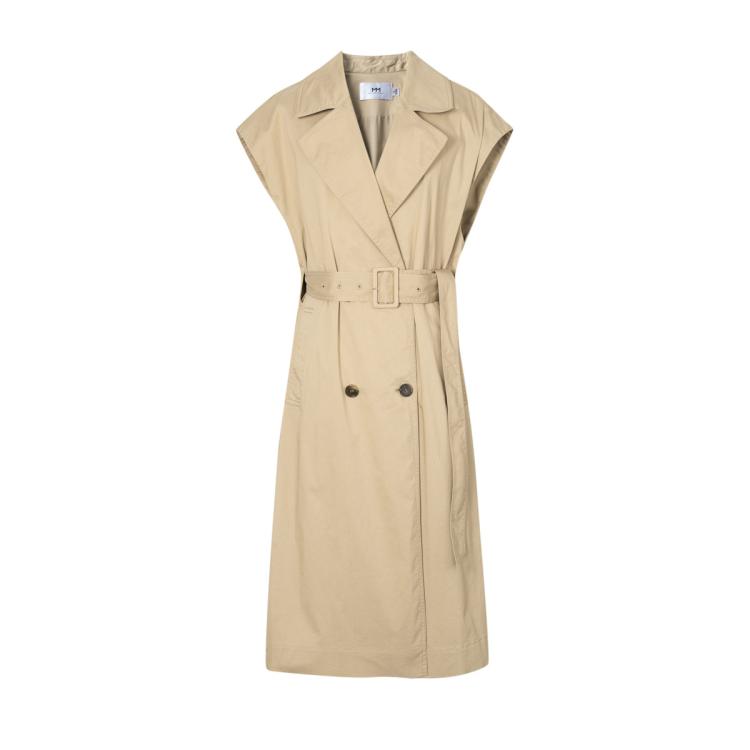 春秋浅米色中长款风衣女