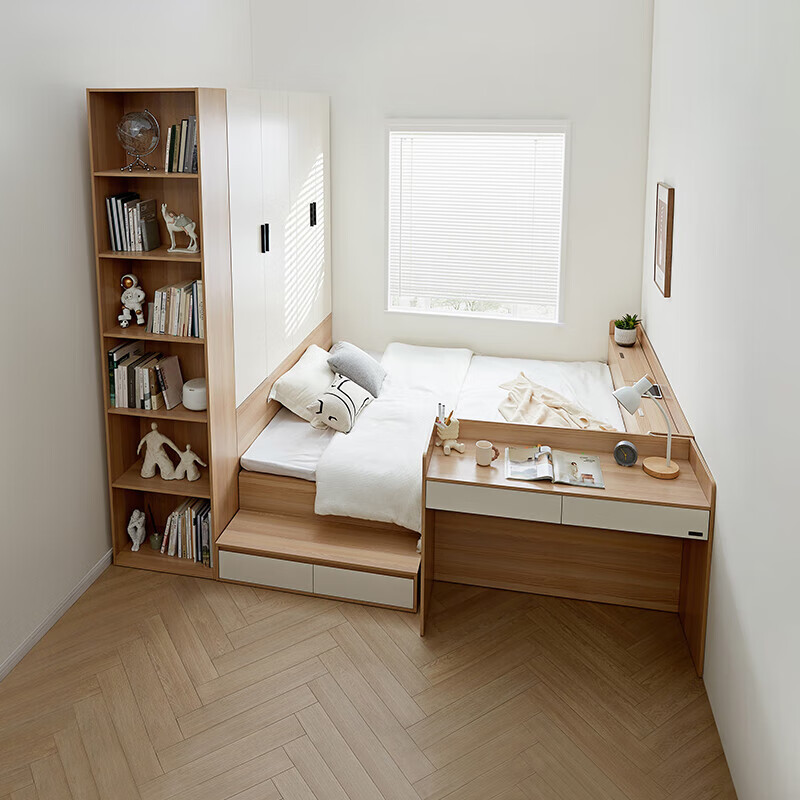 全友家居储物收纳榻榻米多功能小户型床柜一体带衣柜地台组合床600653 【原木色】1.5m榻榻米