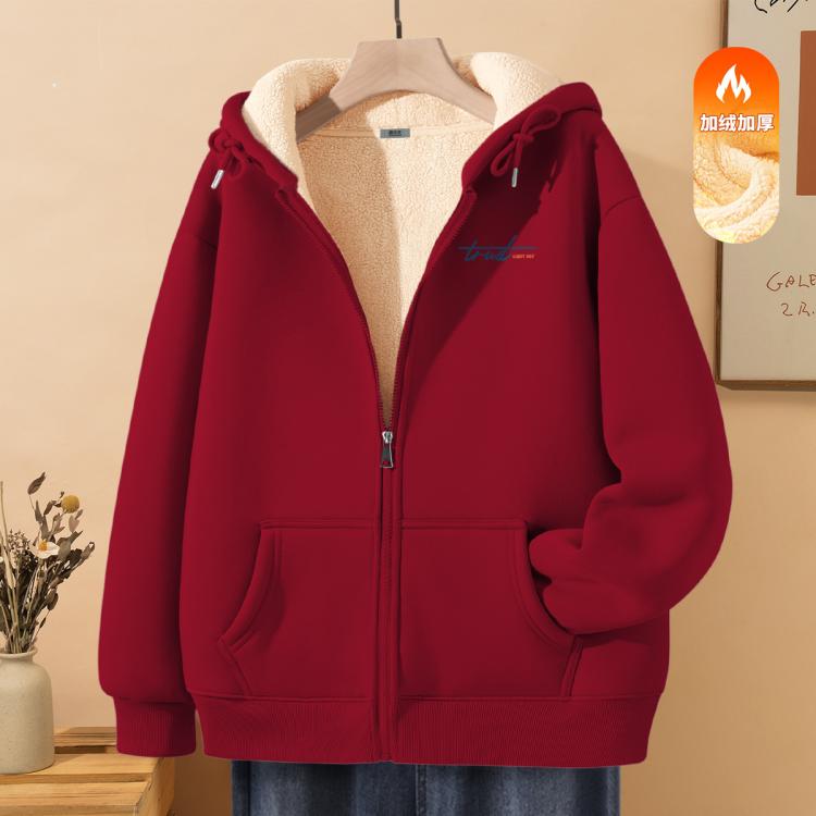 雪中飞 SNOWFLYING秋冬加绒拉链开衫女卫衣外套oversize宽松潮牌连帽上衣