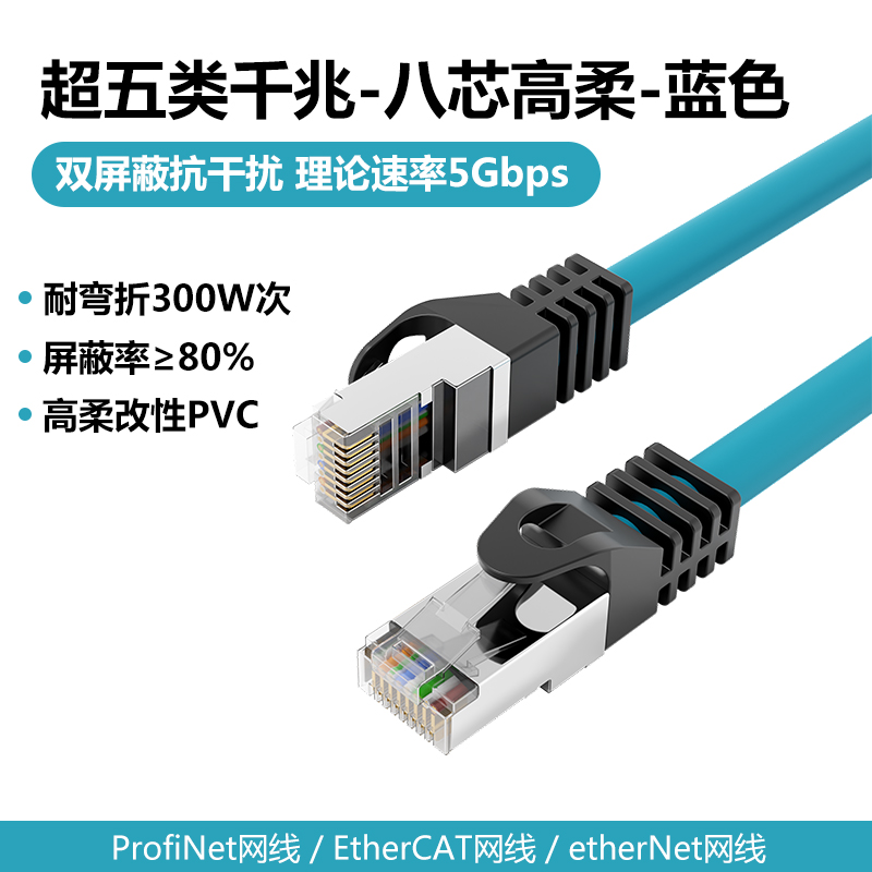 永定工业Profinet伺服EtherCat6A双屏蔽高柔超六类变频器预制网线