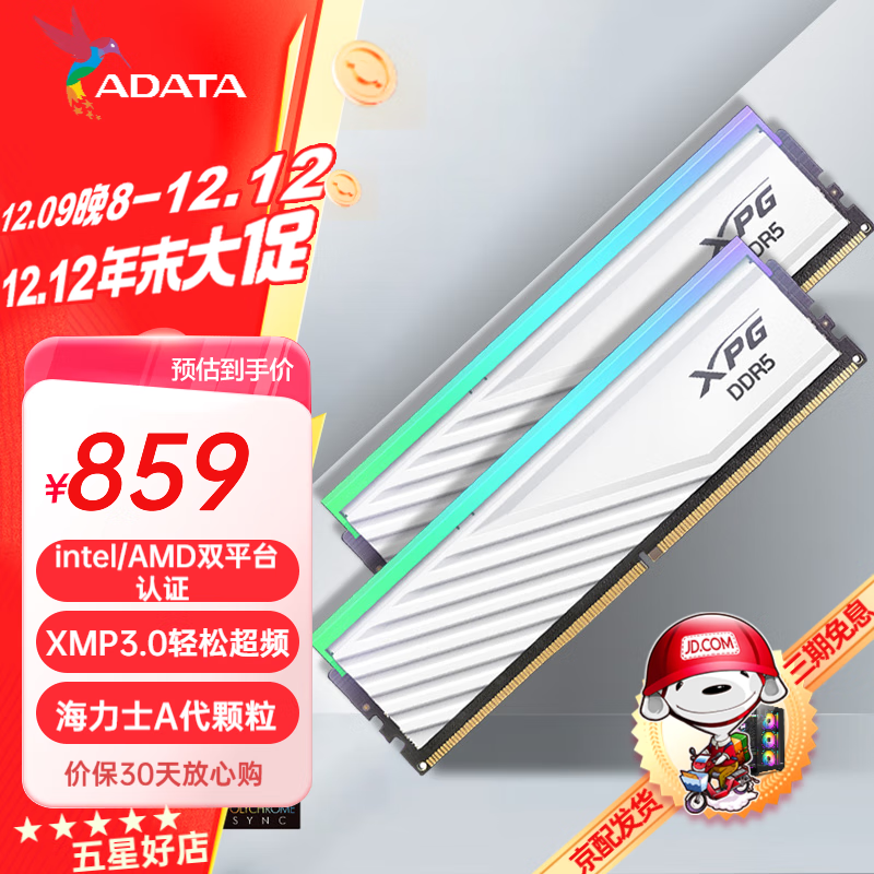 威刚XPG龙耀D300G DDR5内存16G 32G灯条电竞频RGB套条8000海力士a-die/新M-die颗粒支持XMP3.0 EXPO 16G*2白色6000新C28 -A-die