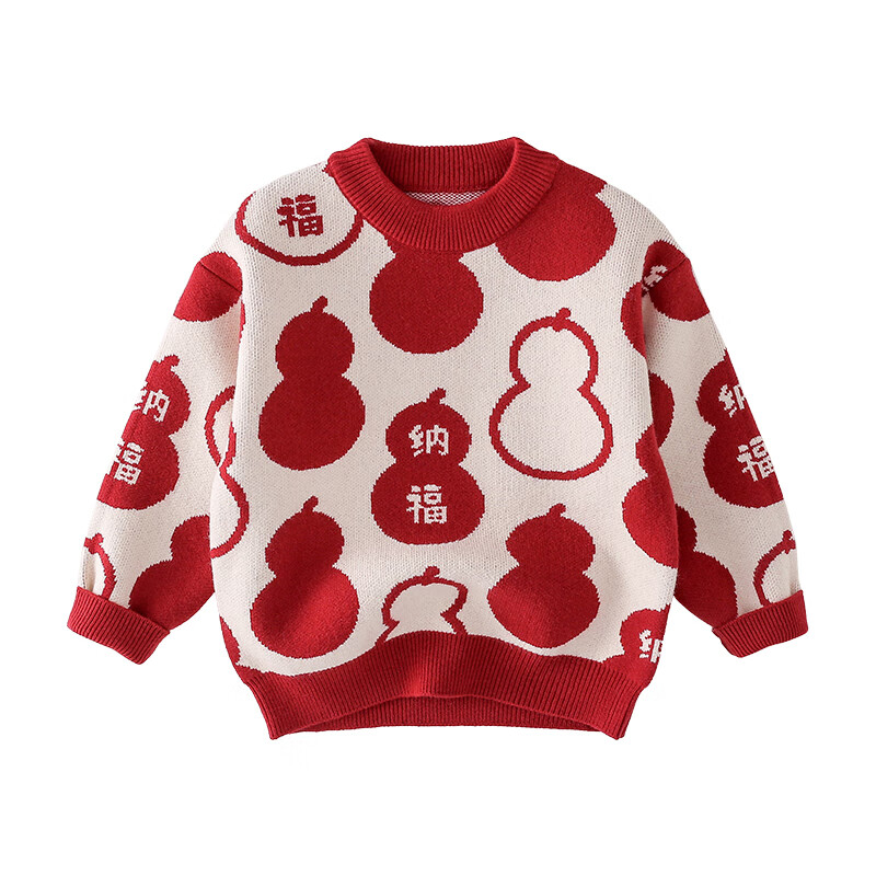 棉花堂（cottontown）棉花堂宝宝新年红色卡通年衣拜年服儿童喜庆保暖毛衣冬季加厚年装 福禄双全 100/56