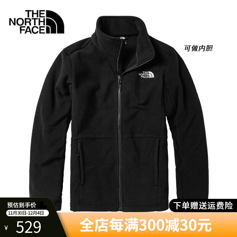 北面（The North Face）抓绒衣男装秋冬夹克上衣运动户外舒适保暖加厚防风立领外套 黑色/三合一内胆 L/175