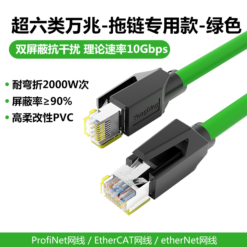 永定工业Profinet伺服EtherCat6A双屏蔽高柔超六类变频器预制网线