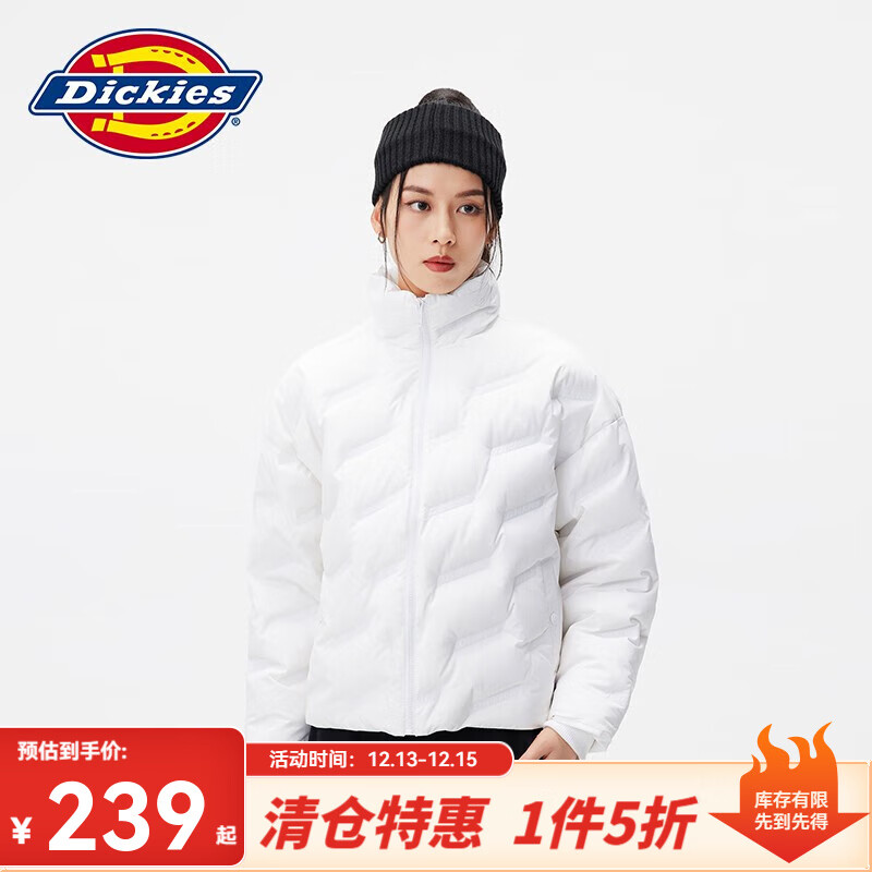 dickies羽绒服 全身压印印花羽绒服 保暖外套上衣DK010807 白色线型LOGO满身印 XS 充绒量:145g