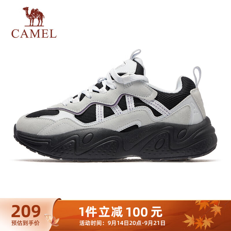 骆驼（CAMEL）低帮休闲女鞋厚底增高老爹运动鞋子 K24C09L7620 黑/荞麦灰 37 【女】7620，黑/荞麦灰