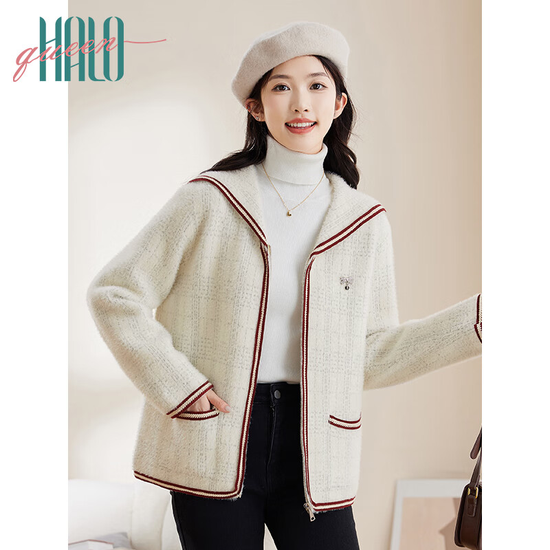 Halo Queen厚针织开衫女小香风设计感保暖时尚百搭针织外套
