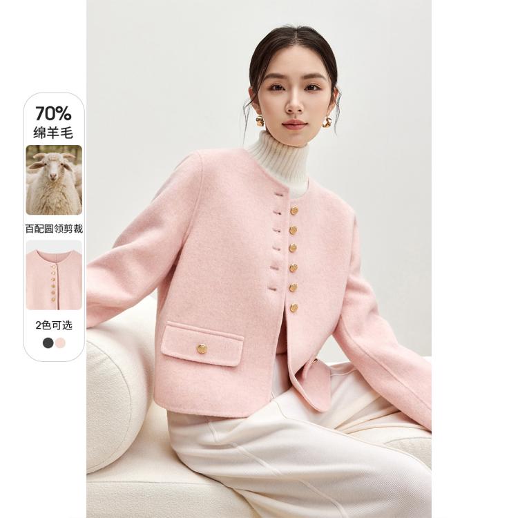 【绵羊毛保暖大衣】2024秋冬新小个子双面呢小香风短外套女上衣