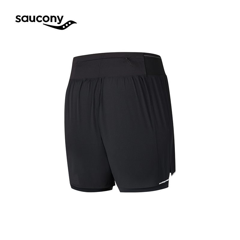 Saucony索康尼男子轻薄透气立体弹力舒适梭织双层短裤
