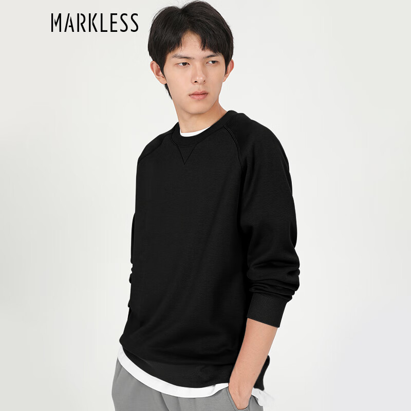 MARKLESS卫衣男2024秋季保暖蓄热加绒长袖纯色宽松打底衫男装WYB2442M-1 星空黑 XL