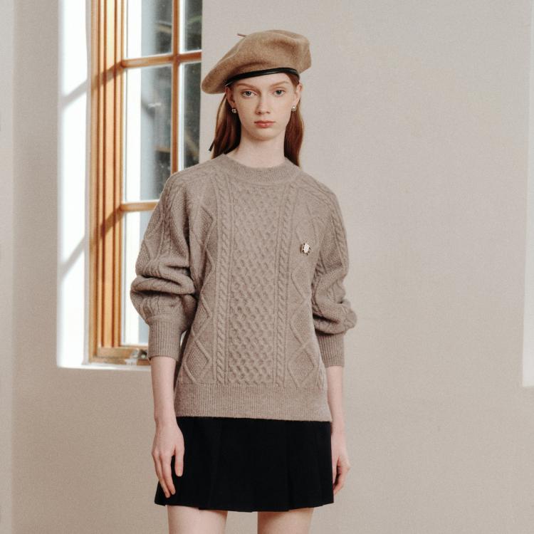 毛衣女2024秋冬学院风高级感绞花针织毛衣女