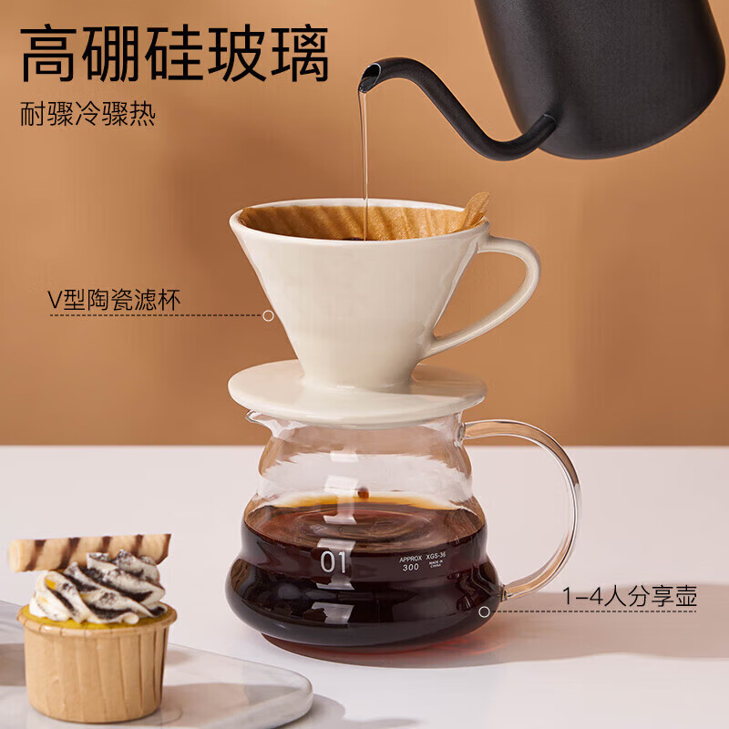 友来福手冲咖啡滤杯滴滤式咖啡过滤器高硼硅玻璃分享壶冷萃美式套装