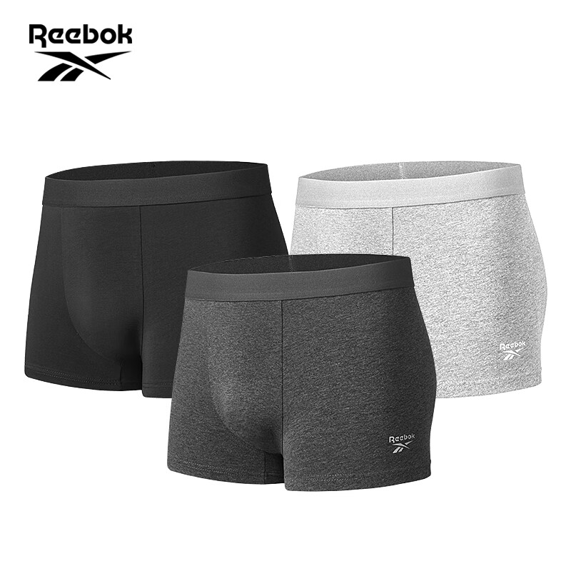 Reebok内裤男棉平角裤5A级抗菌透气四角裤衩 黑色/深花灰/浅花灰 L 