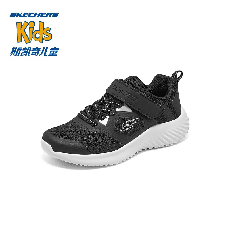 Skechers斯凯奇童鞋儿童运动鞋男童网鞋春秋款轻便防滑软底大童鞋403736L 黑色/银色/BKSL 39.5码