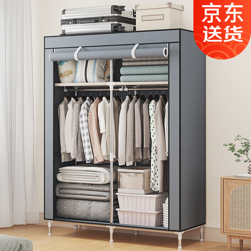 蜗家 布衣柜简易衣柜加粗防尘双人租房宿舍卧室组装收纳衣服柜储物柜 8503银灰色 【长90CM】
