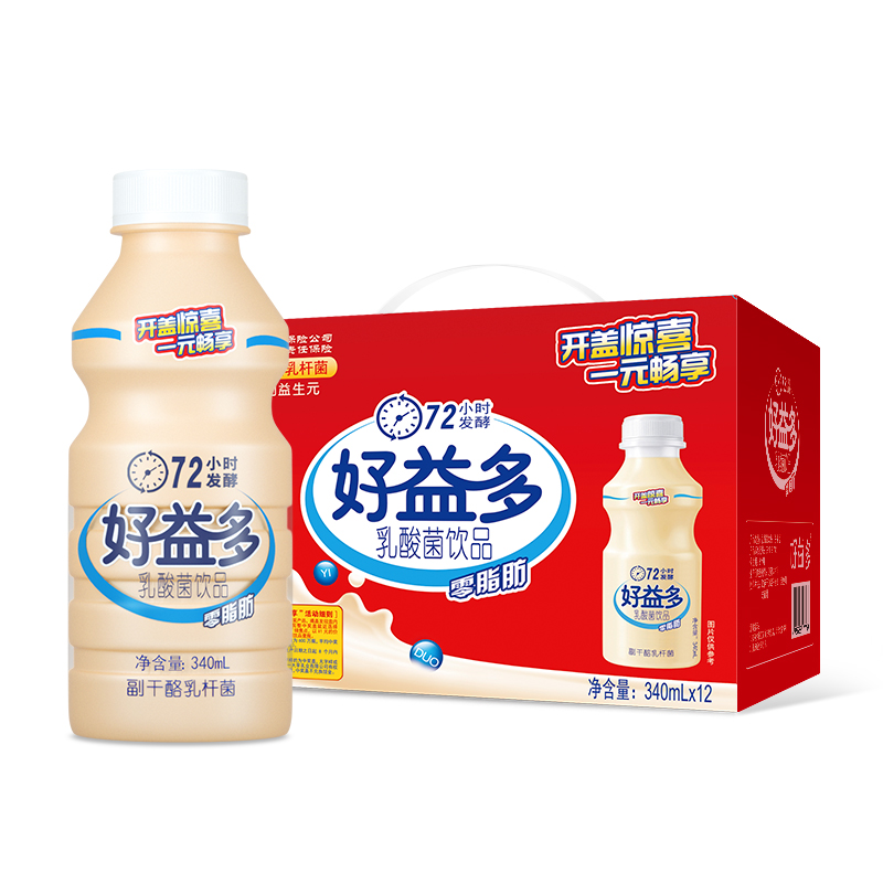 好益多乳酸菌饮料340ml*12瓶添加益生元发酵儿童零脂肪整箱