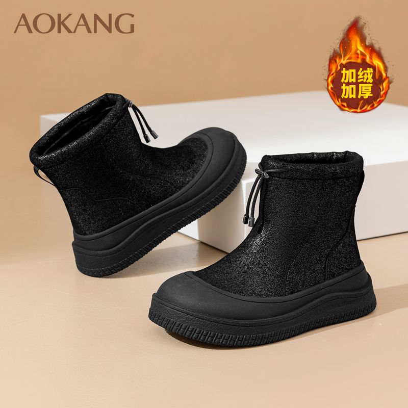 奥康女鞋2024秋冬季棉鞋厚底加绒雪地靴防寒保暖时尚百搭棉靴
