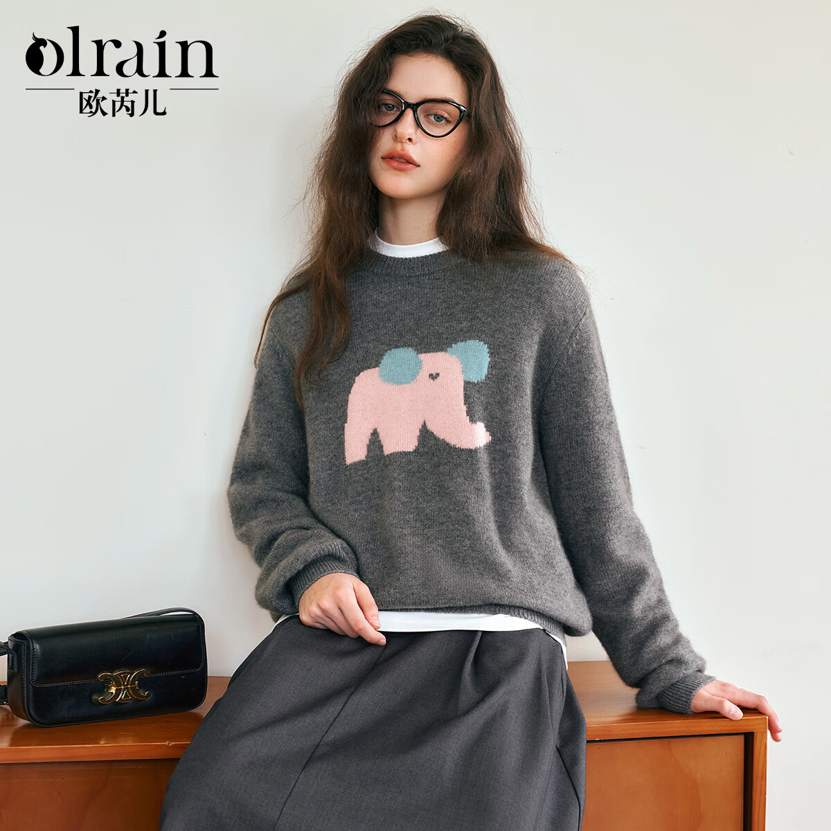 Olrain欧芮儿套头毛衣女秋季2024年女装宽松简约休闲上衣