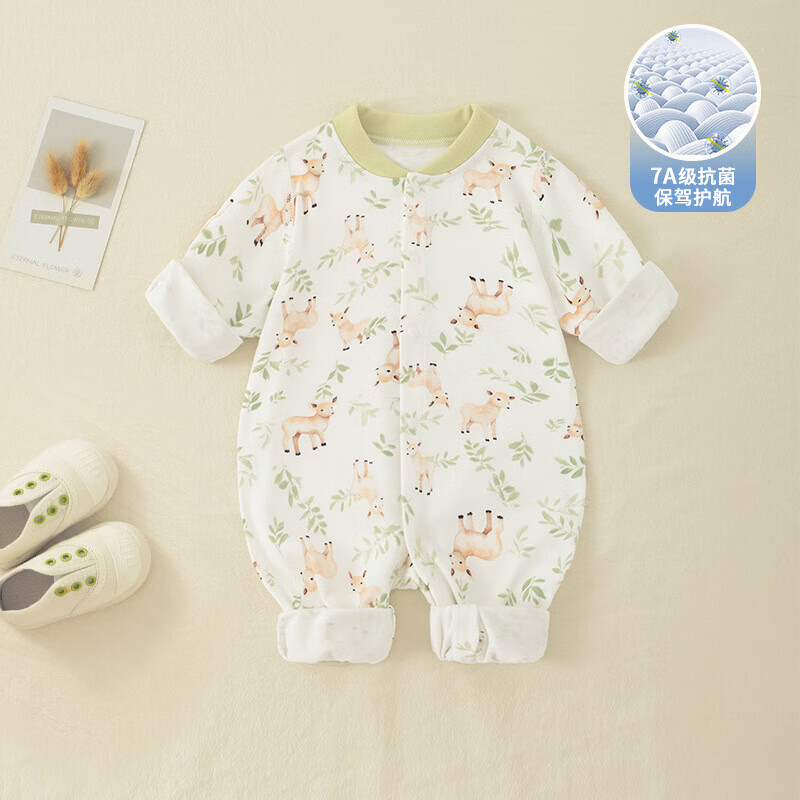皮偌乔 PO&JO婴儿衣服纯棉连体衣早秋装萌睡衣女宝宝外出哈衣爬服春秋季 小鹿 66CM