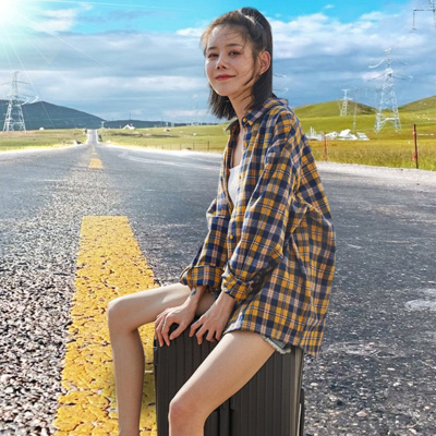 唐狮格子长袖衬衫女春季港味复古宽松休闲百搭衬衫外套