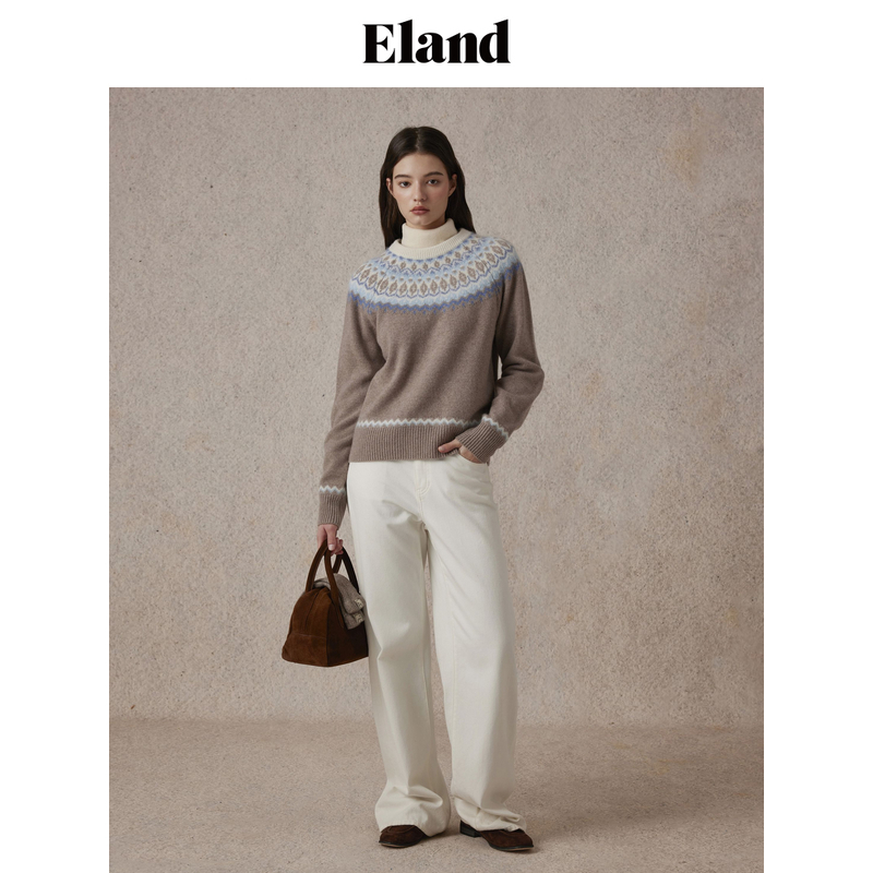 【绵羊毛＋马海毛】Eland衣恋毛衣女费尔岛提花保暖毛衫24冬