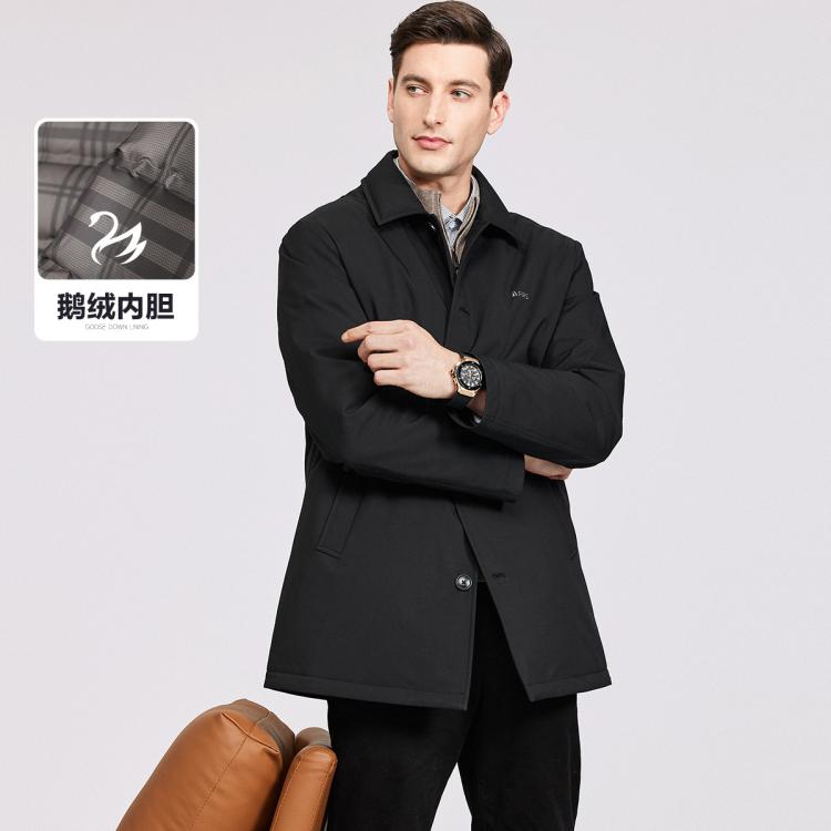 翻领中长款鹅绒风衣男秋冬季保暖商务通勤抗寒鹅绒外套