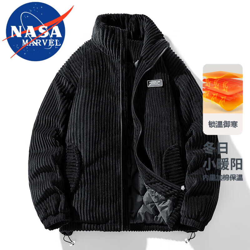 NASA MARVEL棉服男士秋冬季粗条灯芯绒家厚防风棉衣外套美式立领休闲百搭棉衣   (建议160-180斤)