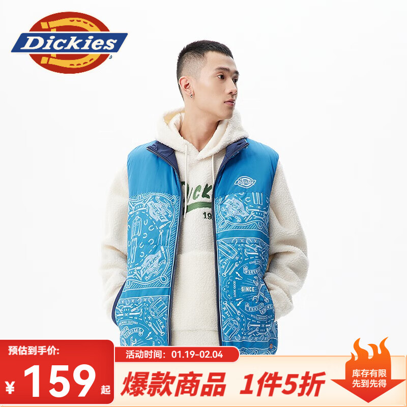 dickies背心 男士上衣纯色印花正反两穿棉服马甲DK009608 瓦利亚塔蓝 S