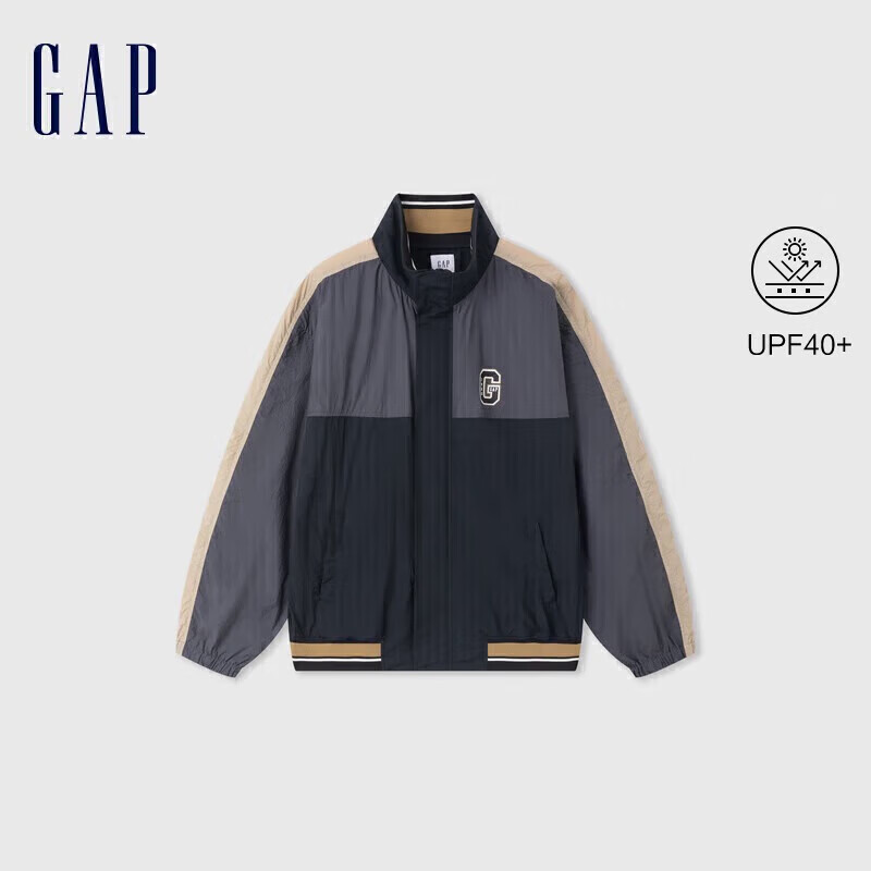 GAP男女装2024初秋新款撞色拼接拉链立领外套青春活力上衣637888