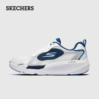 斯凯奇（Skechers）男士网面跑步鞋透气运动鞋舒适缓震网面鞋 321-WNV白色/海军蓝色 45.5