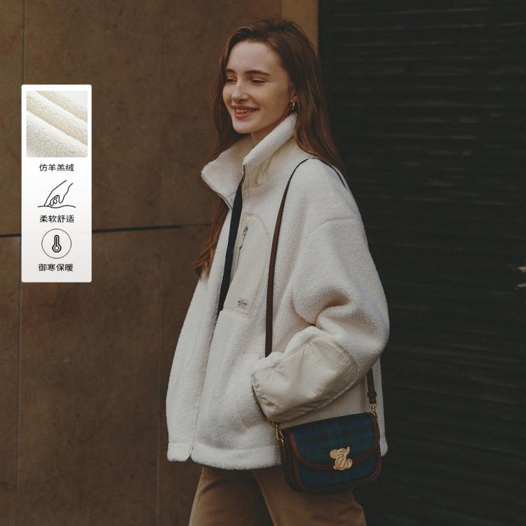 【简约休闲】衣恋外套女宽松羊羔绒同色系拼接保暖外套秋冬款