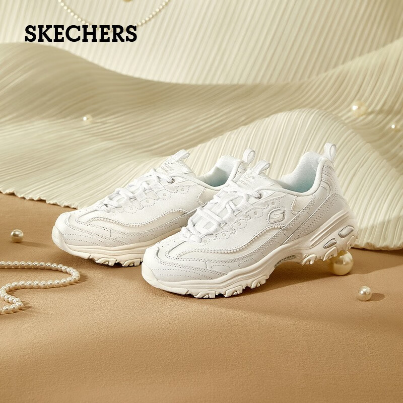 斯凯奇（Skechers）女鞋经典小白熊猫鞋2024春季厚底增高老爹鞋运动休闲时尚复古 463-WHT白色 35.5