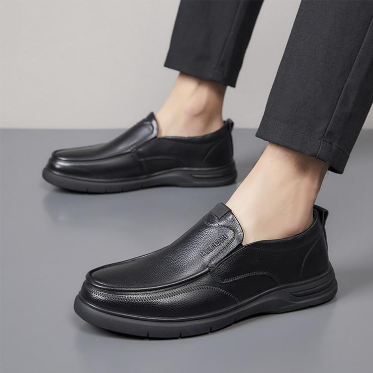 【秋冬好款】加绒男一脚蹬中年男鞋保暖驾车鞋商务休闲皮鞋男棉鞋