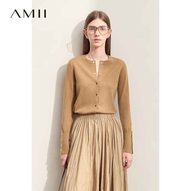 AMII2024秋新款通勤百搭毛衣外套包芯纱直筒开衫外套女上装