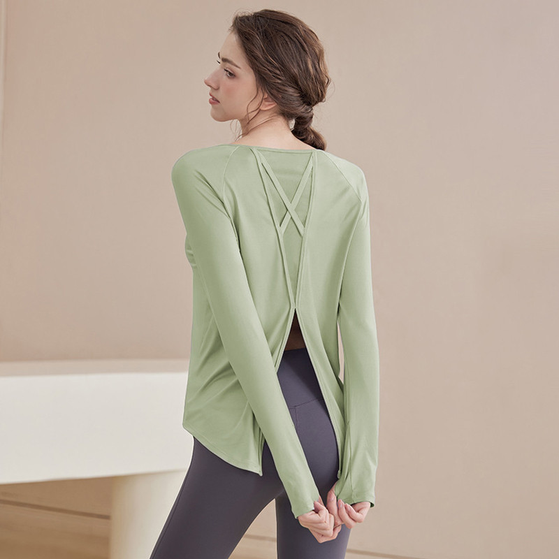 运动上衣女瑜伽服长袖2024春秋宽松休闲跑步瑜伽T恤