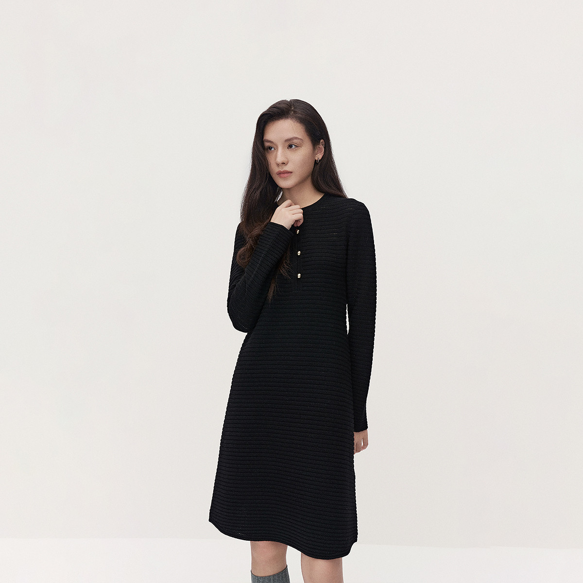 秋季美丽诺羊毛polo毛织连衣裙女