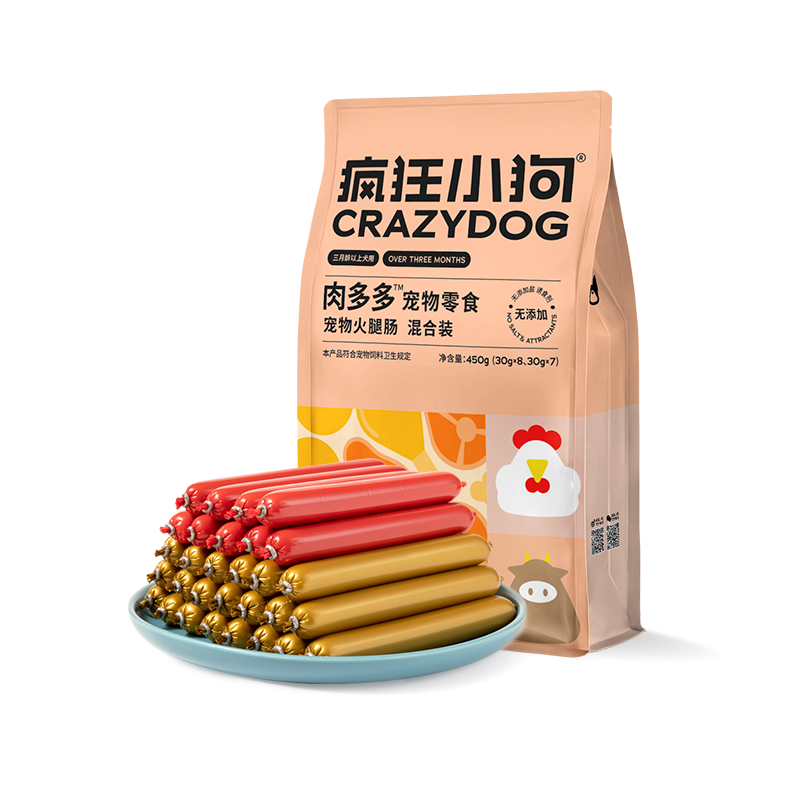 疯狂小狗狗零食肉多多火腿肠无盐幼成犬通用宠物励香肠450g