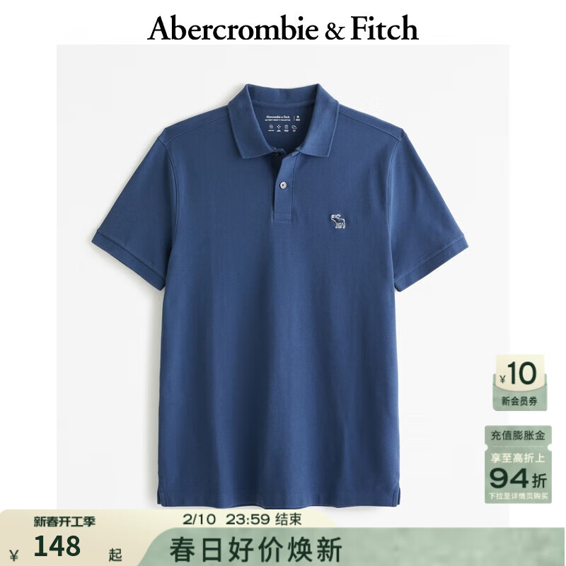 ABERCROMBIE & FITCH【Polo衫福利】男装24夏款通勤经典小麋鹿短袖Polo衫 深蓝色(4158) XL (180/116A)