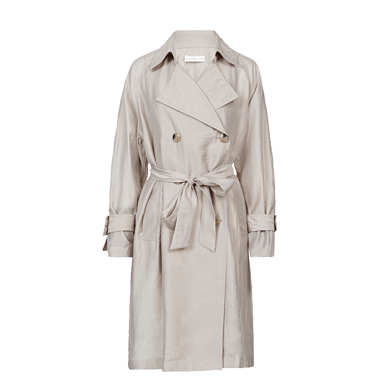 休闲翻领双排扣收腰中长款风衣