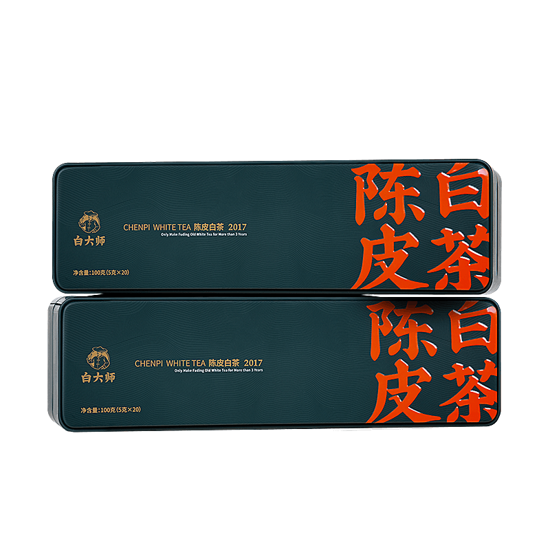 白大师白茶茶叶2017年寿眉陈皮白茶福鼎老白茶铁盒装礼盒饼干茶200g