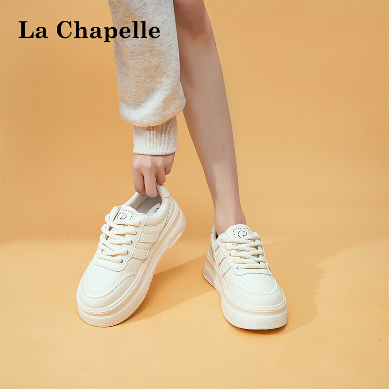 拉夏贝尔（La Chapelle）女鞋板鞋女2024秋季百搭系带休闲鞋低帮厚底运动鞋女 白色-XSW8501 38