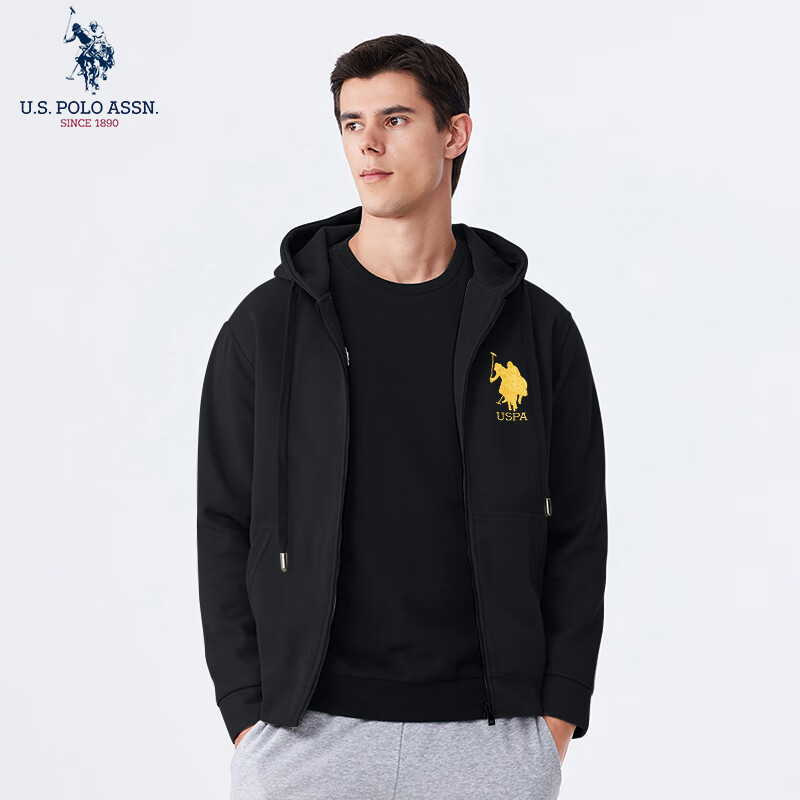 U.S. POLO ASSN.保罗卫衣男春秋长袖T恤上衣休闲打底衫卫衣连帽外套 黑色 3XL  3XL (185)(160-175斤左右)