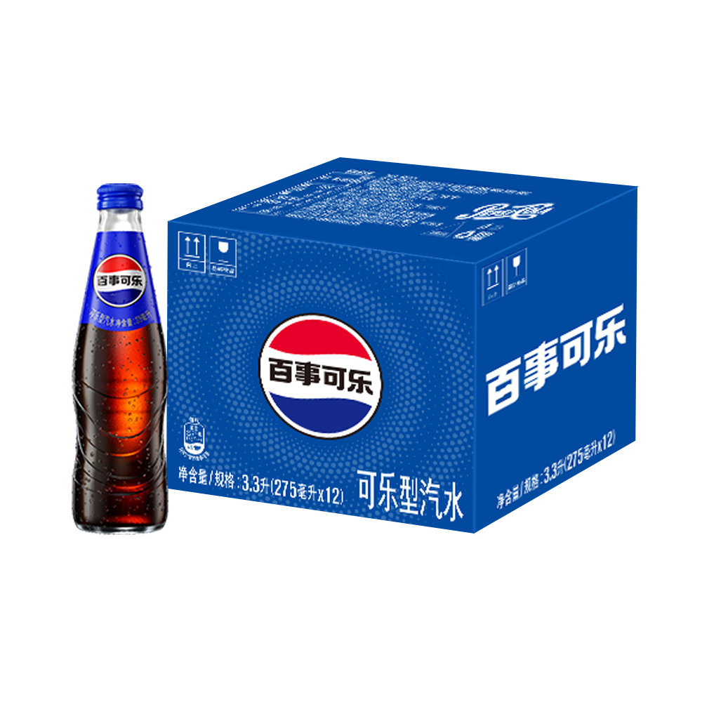 百事可乐 Pepsi 汽水 碳酸饮料 一次性玻璃瓶275ml*12（整箱） 百事原味275ml*12