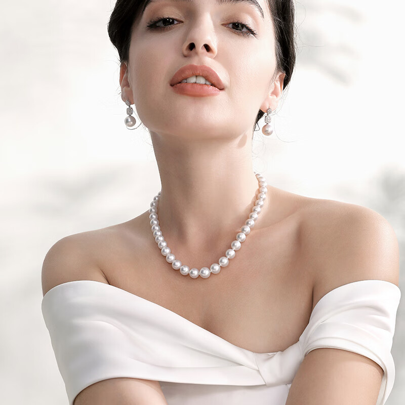 大溪地 倪妮同款爱迪生珍珠项链 高亮圆形淡水珍珠珠串送女友节日礼物 14K金灯笼扣/10-12mm