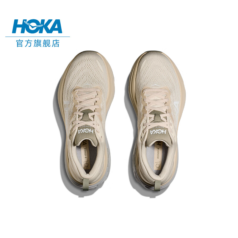 HOKA ONE ONE男款冬季邦代8公路跑鞋BONDI 8轻盈缓震透气 橡木白/麦青色-宽版 44.5