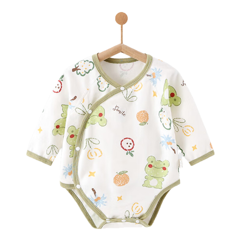 贝乐咿婴儿纯棉包屁衣春秋款0-2岁男女宝宝长袖连体衣三角双层护肚哈衣  66cm ( 推荐3-6月 体重12-15斤)